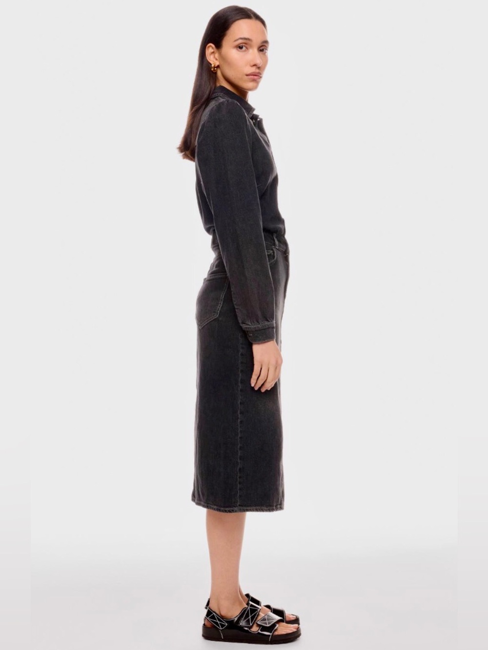RAILS / Beverly - Washed Black Denim Midi Shirt Dress - Sz L - Picture 4 of 14